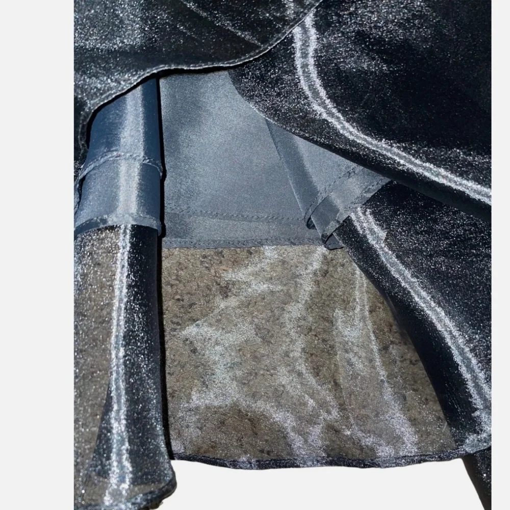 JS Collections Black Lined Shimmer Asymmetrical Maxi Skirt for a Night Out - Picture 8 of 10